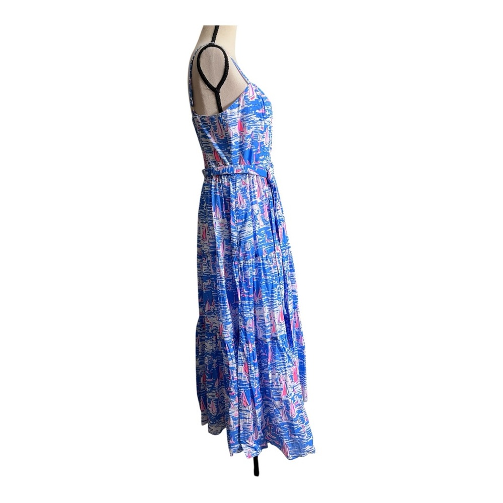 Lilly Pulitzer Sail Boat Vibrant Blue and Pink Maxi Dress Size 10 - Picture 3 of 13